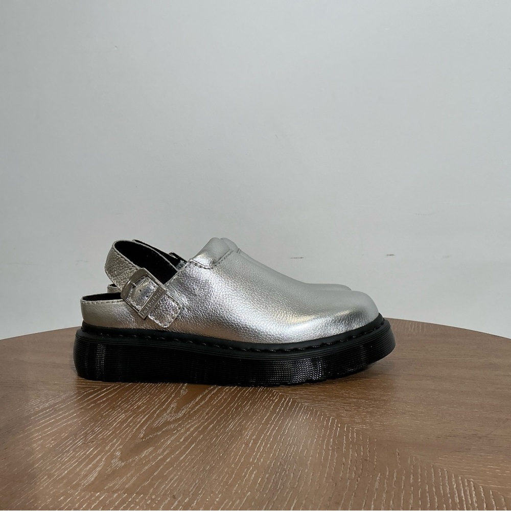 Dr. Martens Metallic Silver Mules with Black Sole - Picture 5 of 7